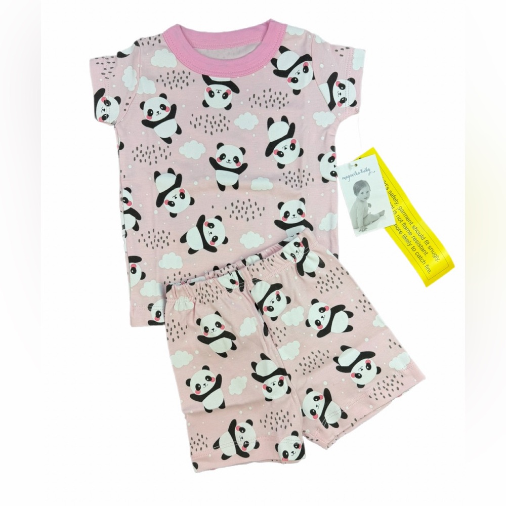 NWT MAGNOLIA BABY Panda Love Pink Short Pajama Set- 9-12M